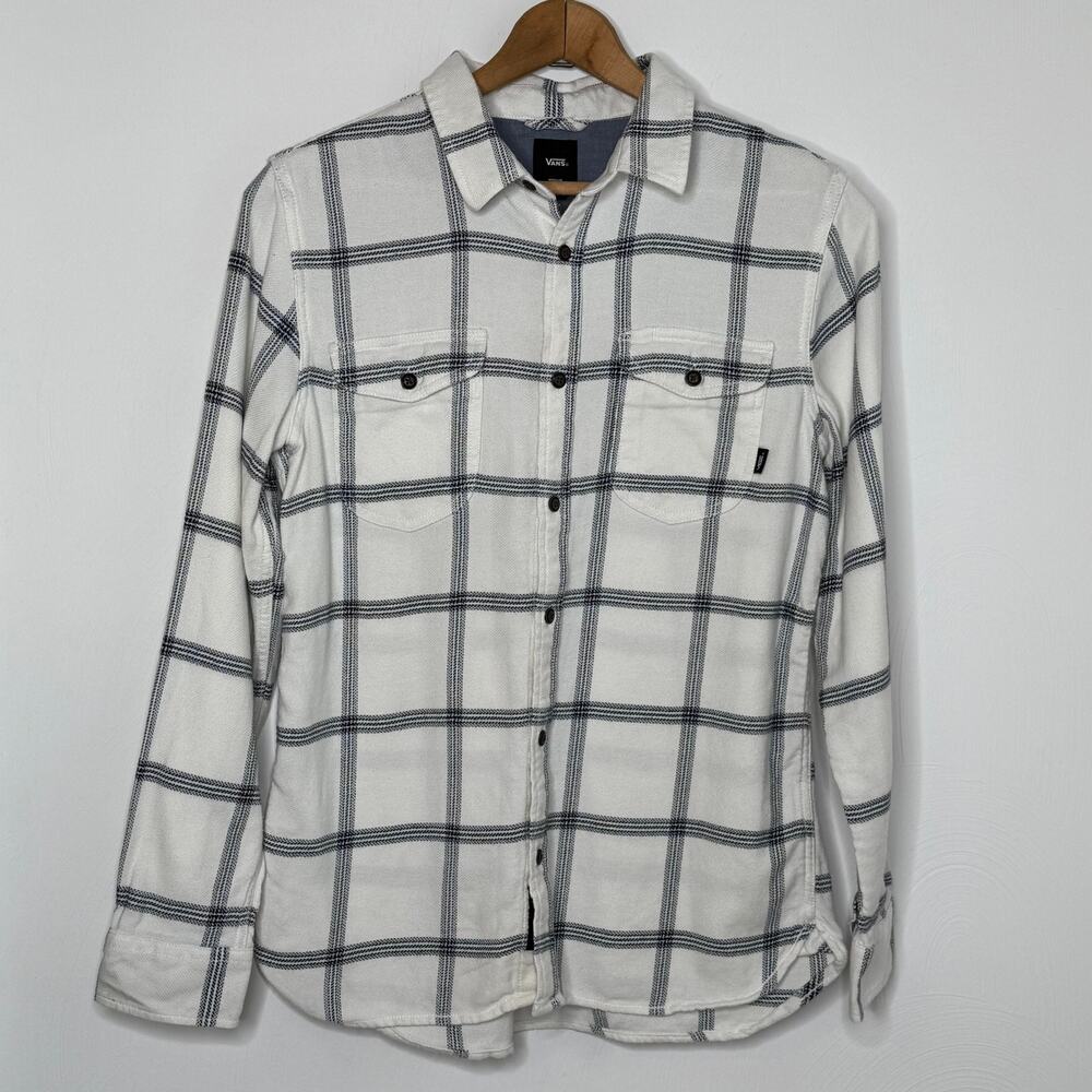 Vans Off the Wall Plaid Flannel Shirt Size M White and Black Soft Cotton